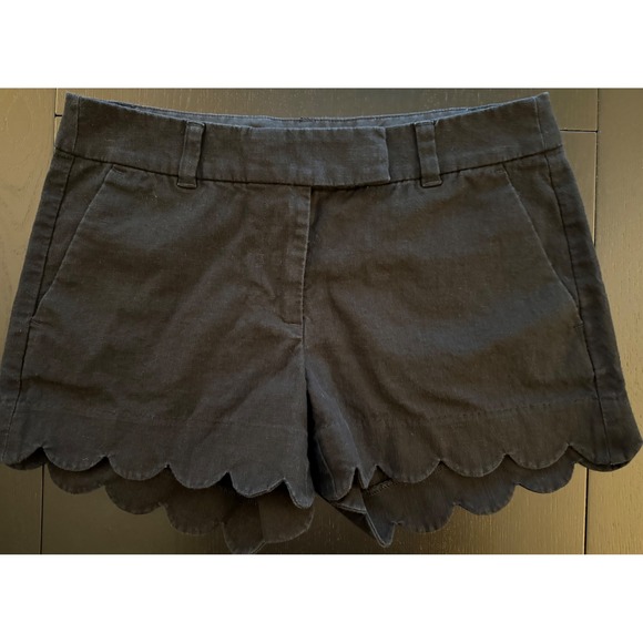 J. Crew Linen Blend Dress Shorts‎ Womens 4 Black Scalloped Hem Resortwear - Picture 1 of 11